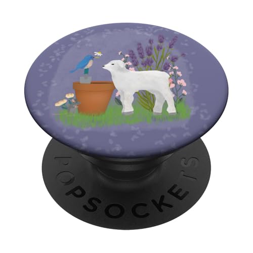 Garten mit Schaf und Vogel PopSockets Klebender PopGrip von Cedar Rue