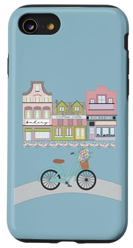 Gemütliche Stadt und Fahrrad mit Blumen Hülle für iPhone SE (2020) / 7 / 8 von Cedar Rue