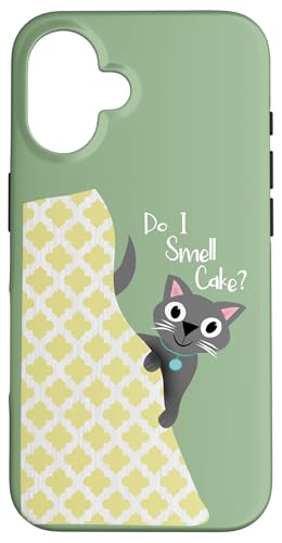 Rieche ich Kuchen? Katze schaut aus dem Vorhang lustig Hülle für iPhone 16 von Cedar Rue