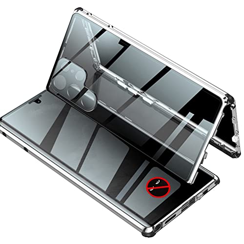 CeeEee Anti-Peep Hülle für Galaxy S23 Ultra Case 5G Kameraschutz Magnetisch Handyhülle Doppelseitig Panzerglas Rundumschutz Stoßfest Case für Samsung S23ultra - Silber von CeeEee