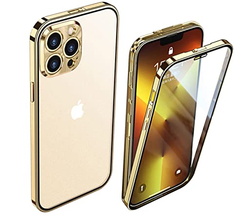CeeEee Bildschirm und Kameraobjektiv Ganzkörper Hülle Kompatibel mit iPhone 13 Pro Ganzkörper Gehärtetes Glas Transparent Case mit Sperren Schnalle - Gold von CeeEee