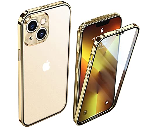 CeeEee Bildschirm und Kameraobjektiv Ganzkörper Schutz Hülle Kompatibel mit iPhone 13 Gehärtetes Glas Transparent Case mit Sperren Schnalle - Gold von CeeEee