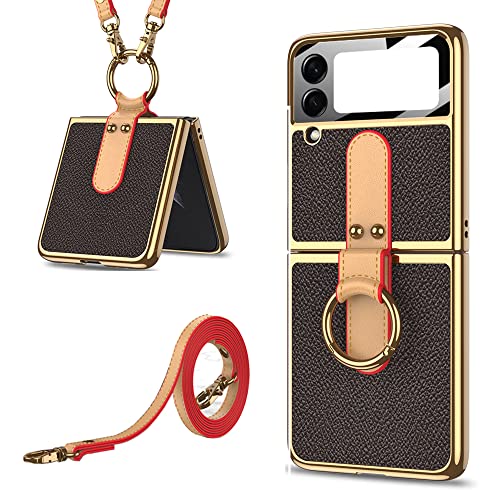 CeeEee Galaxy Z Flip 3 5g Leder Hülle mit Ring und Kleine Bildschirmschutz Schutzhülle Abnehmbarer Umhängeriemen Handyhülle für Samsung Z Flip3, Kaffeebraun CeeEee Galaxy Z Flip 3 5g Leder Hülle mit Ring und Kleine Bildschirmschutz Schutzhülle Abnehmbarer Umhängeriemen Handyhülle für Samsung Z Flip3, Kaffeebraun von CeeEee