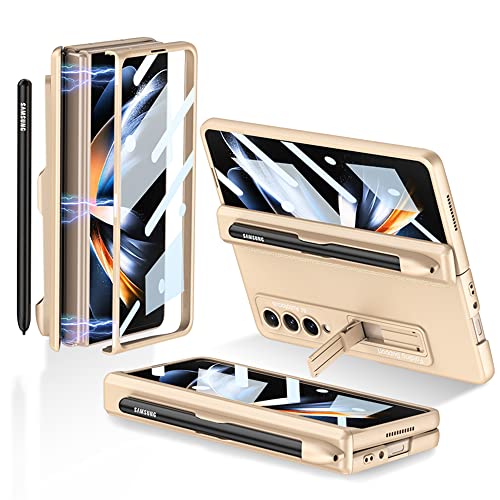 CeeEee Galaxy Z Fold 4 5g Hülle 360 Grad Vollschutz Case Built in Bildschirm Schutz Handyhülle mit S Pen Halter und Standerfunktion Scharnier Schutzhülle, Gold von CeeEee