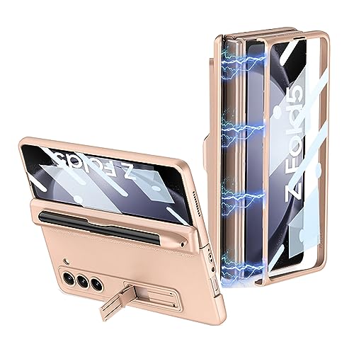 CeeEee Galaxy Z Fold5 5g Hülle 360 Grad Vollschutz Case Built in Bildschirm Schutz Handyhülle Hybrid Standerfunktion Scharnier Schutzhülle, Gold von CeeEee