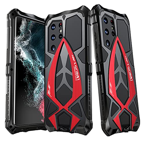 CeeEee Handyhülle für Galaxy S22 Ultra 5G Metall Case Samsung Silikon Stoßfeste Hülle Rugged Unzerbrechliche Outdoor Hybrid Schutzhülle - Rot von CeeEee