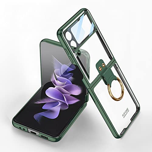 CeeEee Hülle Galaxy Z Flip 4 5g Dünn Klappbar Case für Samsung Z Flip 4 Transparent Handyhülle Stoßfest mit Ring Ständer Kleine Bildschirmschutz Schutzhülle - Grün von CeeEee