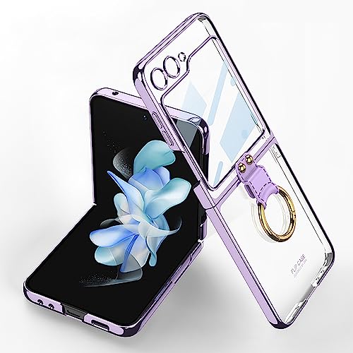 CeeEee Hülle Galaxy Z Flip 5 5g Dünn Klappbar Case für Samsung Z Flip 5 Transparent Handyhülle Stoßfest mit Ring Ständer Kleine Bildschirm Schutz Cover - Violett von CeeEee