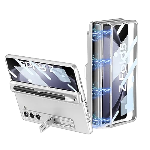 CeeEee Hülle Samsung Z Fold 5 Galaxy 5g Handyhülle 360 Grad Vollschutz Bildschirm Schut Case Pen Halter und Standerfunktion Scharnier Schutzhülle, Silber von CeeEee