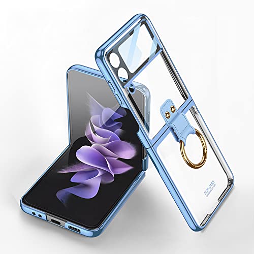 CeeEee Hülle Z Flip 4 Handyhülle Kompatibel mit Samsung Galaxy Z Flip 4 5G Transparent Stoßfest Hülle Dünn Klappbar Schutzhülle mit Ring Ständer - Blau von CeeEee