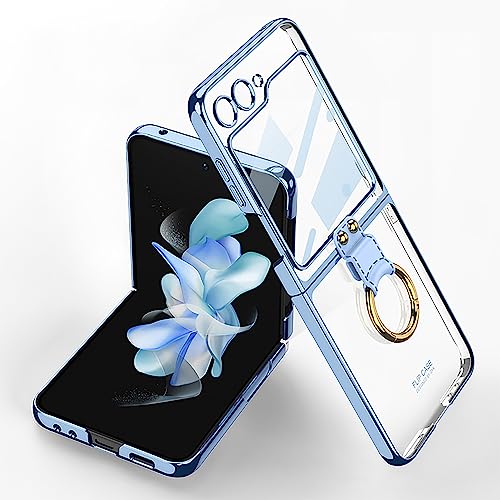 CeeEee Hülle Z Flip 5 Handyhülle Kompatibel mit Samsung Galaxy Z Flip 5 5G Transparent Stoßfest Hülle Dünn Klappbar Schutzhülle mit Ring Ständer - Blau von CeeEee