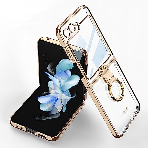 CeeEee Hülle für Samsung Z Flip 5 Transparent Handyhülle Stoßfest Dünn Klappbar Case für Galaxy Z Flip 5 5g mit Ring Ständer - Gold von CeeEee