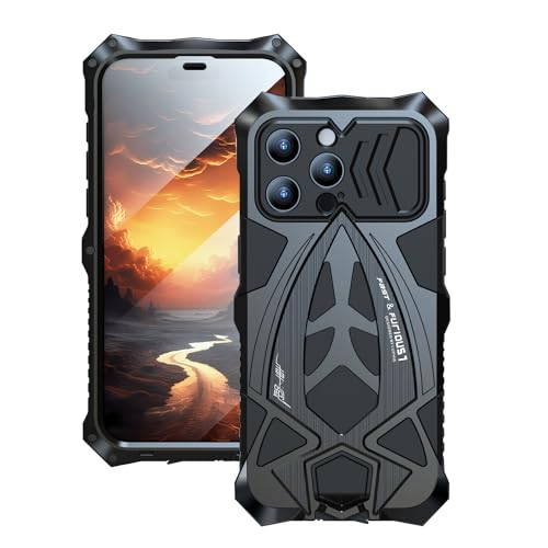 CeeEee Hülle fur iPhone 15 Pro Max Metall Schutzhülle Outdoor Militär Protction Stoßfeste Handyhülle mit Bildschirmschutz Panzerhülle - Schwarz von CeeEee