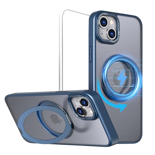 CeeEee Hülle iPhone 15 Plus 360° Drehbar Ständer Handyhülle für MagSafe Dünne Schutzhülle Matte Stoßfeste Kameraschutz Case - Blau von CeeEee