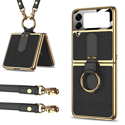 CeeEee Kompatibel mit Galaxy Z Flip 3 Hülle 5g 2021 Cover Klappbar Leder mit Ring und Abnehmbarer Umhängeriemen Rückfahrkamera Schutzhülle, Schwarz CeeEee Kompatibel mit Galaxy Z Flip 3 Hülle 5g 2021 Cover Klappbar Leder mit Ring und Abnehmbarer Umhängeriemen Rückfahrkamera Schutzhülle, Schwarz von CeeEee