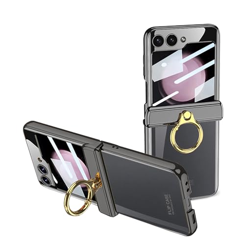 CeeEee Kompatibel mit Samsung Galaxy Z Flip 5 Handyhülle Ring Ständer Transparent Bildschirmschutz Hülle für Z Flip5 Scharnierschutz Dünn Schutzhülle - Schwarz CeeEee Kompatibel mit Samsung Galaxy Z Flip 5 Handyhülle Ring Ständer Transparent Bildschirmschutz Hülle für Z Flip5 Scharnierschutz Dünn Schutzhülle - Schwarz von CeeEee