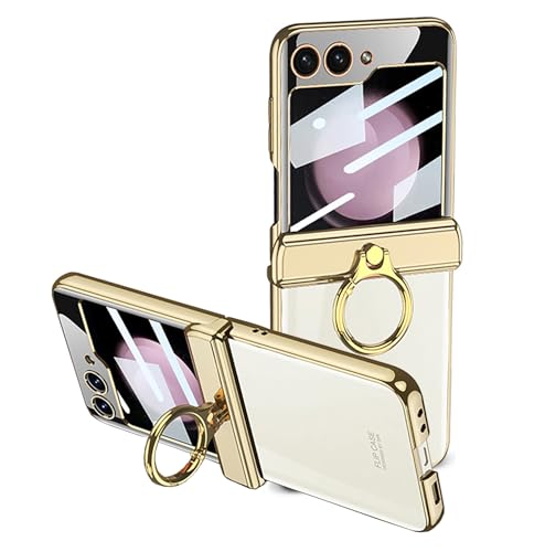 CeeEee Kompatibel mit Samsung Galaxy Z Flip 5 Handyhülle Scharnierschutz Ultra Dünn Transparent Schutzhülle mit Ring Ständer und Displayschutz Hülle - Gold CeeEee Kompatibel mit Samsung Galaxy Z Flip 5 Handyhülle Scharnierschutz Ultra Dünn Transparent Schutzhülle mit Ring Ständer und Displayschutz Hülle - Gold von CeeEee