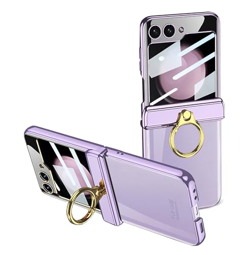 CeeEee Kompatibel mit Samsung Galaxy Z Flip 5 Transparent Hülle Ultra Dünn Schutzhülle mit Ring Ständer und Bildschirmschutz Scharnierschutz Handyhülle - Violett von CeeEee