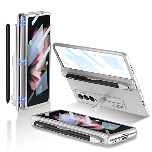 CeeEee Kompatibel mit Samsung Galaxy Z Fold 3 5G Hülle 360 Grad Vollschutz Case Bildschirm Schutz Handyhülle mit Pen Halter und Kickstand Scharnier Schutzhülle, Silber von CeeEee