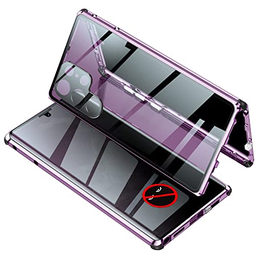 CeeEee Samsung Galaxy S23 Ultra Handyhülle 5g Vier Corner Gummi Schutzhülle Magnetische Metallrahmen Hülle Anti Spy Case mit Dual Glas 360 Grad Cover - Lila von CeeEee