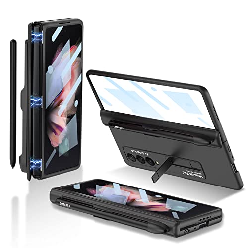 CeeEee Samsung Galaxy Z Fold 3 Hülle 5g 360 Grad Vollschutz Case Built in Bildschirm Schutz Handyhülle mit S Pen Halter und Kickstand Scharnier Schutzhülle, Schwarz von CeeEee