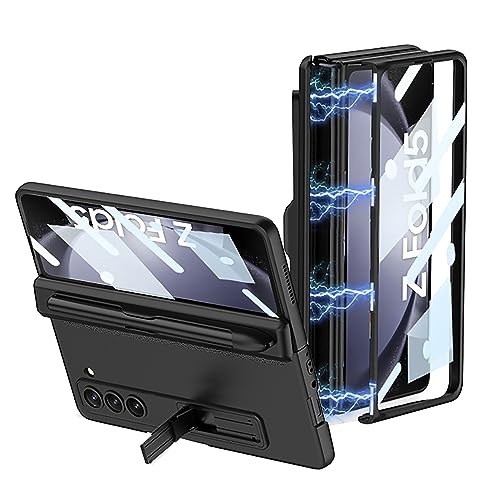 CeeEee Samsung Galaxy Z Fold5 Hülle 5g 360 Grad Vollschutz Case Built in Bildschirm Schutzhülle mit Pen Halter und Kickstand Scharnier Schutzhülle, Schwarz von CeeEee