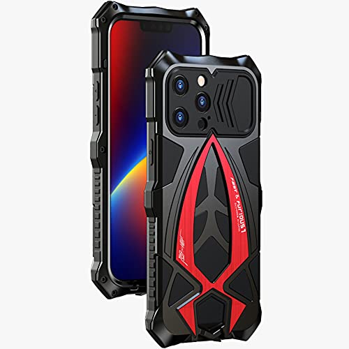 CeeEee Stoßfest Hülle für iPhone 13 Pro Max Hybrid Metall und Silikon Cover Unzerbrechliche Schutzhülle mit Displayschutz - Rot von CeeEee