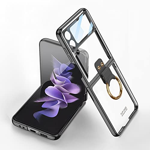 CeeEee Z Flip 4 5g Hülle mit Ring Ständer und Kleine Bildschirmschutz Transparent Schutzhülle für Samsung Galaxy Z Flip4 Stoßfest Dünn Klappbar Handyhülle - Schwarz von CeeEee