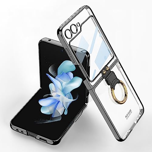 CeeEee Z Flip 5 5g Hülle mit Ring Ständer und Kleine Bildschirmschutz Transparent Schutzhülle für Samsung Galaxy Z Flip5 Dünn Handyhülle - Schwarz von CeeEee