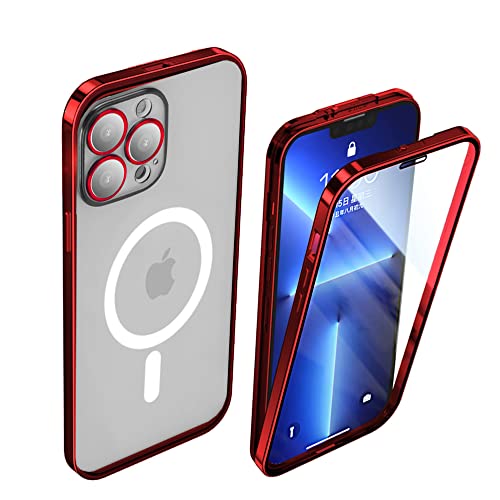 CeeEee iPhone 14 Pro Hülle Magsafe Slim Cover Gehärtetes Glas klar Slim Handyhülle Stoßfänger Metall Bildschirm und Kamera Schutz Case - Rot CeeEee iPhone 14 Pro Hülle Magsafe Slim Cover Gehärtetes Glas klar Slim Handyhülle Stoßfänger Metall Bildschirm und Kamera Schutz Case - Rot von CeeEee