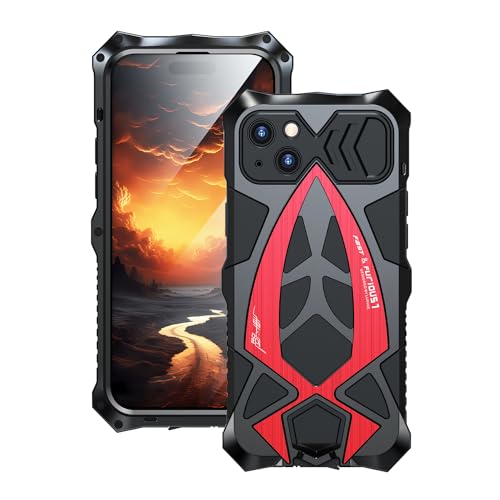 CeeEee iPhone 15 Hülle Kamera Bildschirm Schutzhülle Metall Silikon Militär Protctive Handyhülle Outdoor Stoßfeste Case - Rot von CeeEee