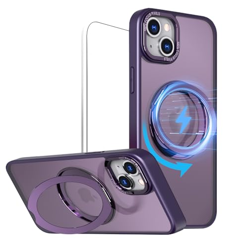 CeeEee iPhone 15 Plus Handyhülle für MagSafe Stoßfeste Hülle mit 360° Drehbar Ständer Schutzhülle Matte Dünne Kameraschutz Case - Lila von CeeEee