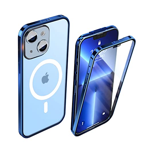 Hülle für iPhone 14 360 Grad Bildschirm und Kamera Schutz Magsafe Cover mit Sperren Schnalle Metall Stoßfänger Schutzhülle - Blau von CeeEee