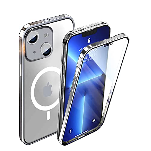 iPhone 14 Schutzhülle Transparent Gehärtetes Glas Case Original Metall Stoßfänger 360 Grad Schutz Cover mit Sperren Schnalle - Silber iPhone 14 Schutzhülle Transparent Gehärtetes Glas Case Original Metall Stoßfänger 360 Grad Schutz Cover mit Sperren Schnalle - Silber von CeeEee