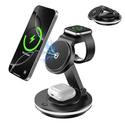 Mag-Safe Ladegerät,3 in 1 Faltbar Ladestation für Apple Watch und iPhone & Airpods,Wireless Charger mit iPhone 16/15/14/13/12 Serie,Apple Watch 9/8/7/6/5/4/3/2/SE und AirPods 3/2/Pro(Schwarz) von CeezByte