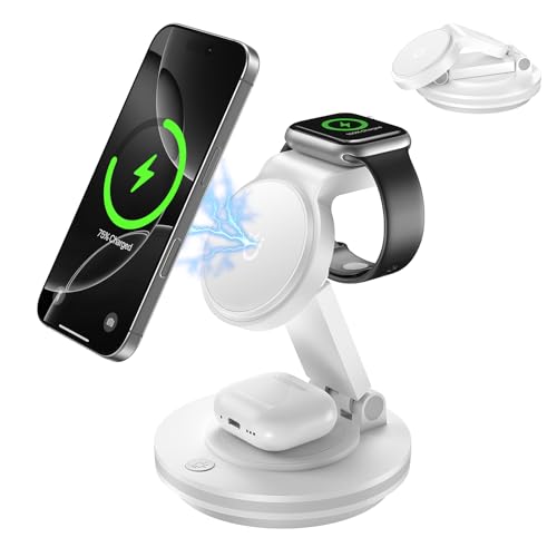 Mag-Safe Ladegerät,3 in 1 Faltbar Ladestation für Apple Watch und iPhone & Airpods,Wireless Charger mit iPhone 16/15/14/13/12 Serie,Apple Watch 9/8/7/6/5/4/3/2/SE und AirPods 3/2/Pro(Weiß) von CeezByte