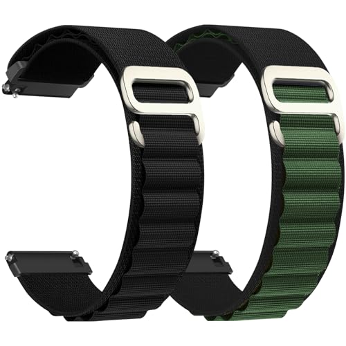 CeiBand Alpine Loop Nylon Armband Kompatibel mit 20mm 22mm, G-Haken Edelstahl Metall Schnalle Sport Uhrenarmband Herren Damen Ersatzband für 20mm 22mm -(22mm Schwarz+Schwarz grün) von CeiBand