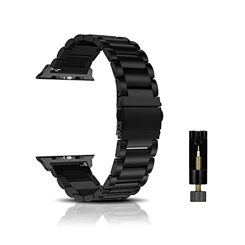 CeiBand Armband Kompatibel mit Apple Watch 38mm/40mm/41mm, Metall Uhrenarmbänder Unisex Edelstahl Uhrband Geeignet Kompatibel mit Apple Watch 42mm/44mm/45mm/49mm - Schwarz von CeiBand