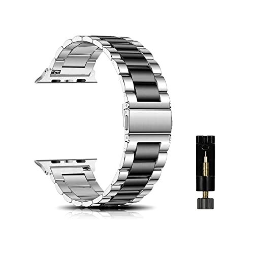 CeiBand Armband Kompatibel mit Apple Watch 38mm/40mm/41mm, Metall Uhrenarmbänder Unisex Edelstahl Uhrband Geeignet Kompatibel mit Apple Watch 42mm/44mm/45mm/49mm - Silber/Schwarz von CeiBand