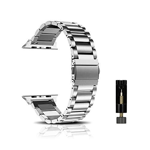 CeiBand Armband Kompatibel mit Apple Watch 38mm/40mm/41mm, Metall Uhrenarmbänder Unisex Edelstahl Uhrband Geeignet Kompatibel mit Apple Watch 42mm/44mm/45mm/49mm - Silber von CeiBand
