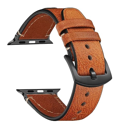 CeiBand Leder Armband für Apple Watch 38mm/40mm/41mm, Vintage Leder Ersatz Armband Edelstahl Dornschließe Uhrenarmband für Apple Watch 42mm/44mm/45mm/46mm/49mm (Braun) von CeiBand