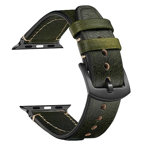 CeiBand Leder Armband für Apple Watch 38mm/40mm/41mm, Vintage Leder Ersatz Armband Edelstahl Dornschließe Uhrenarmband für Apple Watch 42mm/44mm/45mm/46mm/49mm (Grün) von CeiBand
