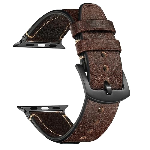 CeiBand Leder Armband für Apple Watch 38mm/40mm/41mm, Vintage Leder Ersatz Armband Edelstahl Dornschließe Uhrenarmband für Apple Watch 42mm/44mm/45mm/46mm/49mm (Kaffeefarbe) von CeiBand