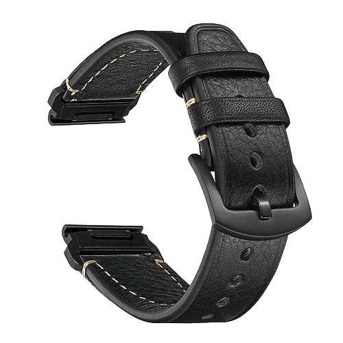 CeiBand Leder Armband für Garmin Quickfit 22mm 26mm, Damen und Herren Weich und Bequem Leder Uhrenarmbände Ersatzarmband für Garmin Quickfit 22mm 26mm (Schwarz) von CeiBand