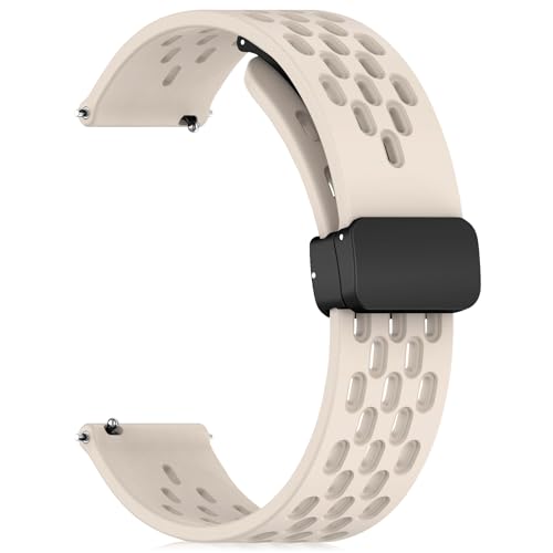 CeiBand Magnetische Silikon Armband für 22mm 20mm, Herren Damen Uhrenarmband mit Magnetische Schnalle, Wasserdichtes Sport Ersatz Ersatzarmband - (22 mm, Cremefarben) von CeiBand