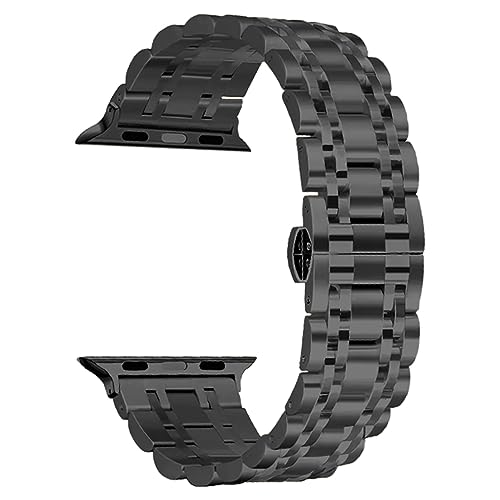 CeiBand Metall Armband Kompatibel mit Apple Watch 38mm/40mm/41mm, Uhrenarmbänder Unisex Edelstahl Ersatzarmband Geeignet Kompatibel mit Apple Watch 42mm/44mm/45mm/49mm (Schwarz) von CeiBand