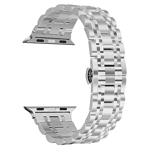 CeiBand Metall Armband Kompatibel mit Apple Watch 38mm/40mm/41mm, Uhrenarmbänder Unisex Edelstahl Ersatzarmband Geeignet Kompatibel mit Apple Watch 42mm/44mm/45mm/49mm (Silber) von CeiBand