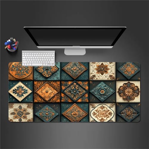 Gaming Mauspad 1000x500x3mm XXL Mauspad,Vintage-Mandala Mauspad,Mousepad mit vernähten Kanten, mit Gummi Anti Rutsch Mousepad für Home Office Arbeit Spiel von Cekog