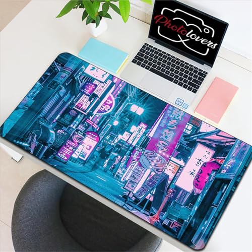Gaming Mauspad 600x300x2mm,Japanische Neonstraße XXL Mousepad,rutschfest Tischunterlage Large Size Groß,verbessert Präzision und Geschwindigkeit,abwaschbar - für Heimbüro Maus und Tastatur von Cekog