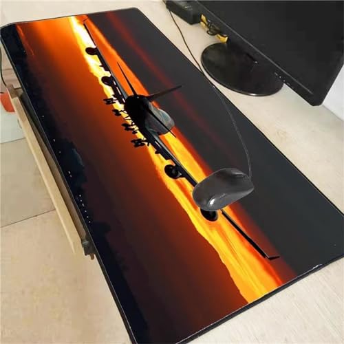 Mauspad Gaming XXL,300x900x3mm Groß Mousepad,Wasserdicht Mouse Mat Pad mit Anti-Rutsch Gummibasis,mit Genähte Kanten,Mausmatte für Computer,Laptop,Tastatur - Flugzeug Sonnenuntergang von Cekog